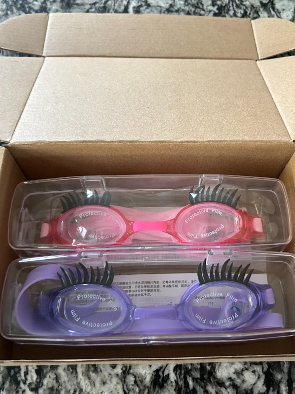 Swim Goggles for Girls 2 Pack Leak-Safe Cute Lashes Summer Pool - Brand New!